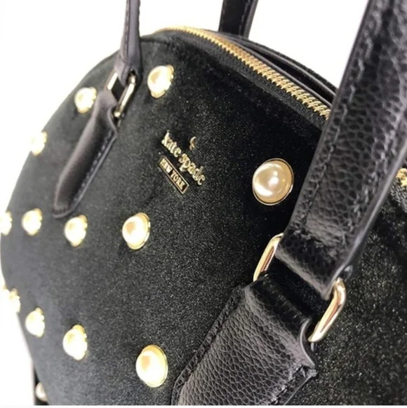 EUC Kate Spade New York Reily Laurel Way Blk Velvet Pearl Stud Crossbody Handbag - Picture 3 of 10